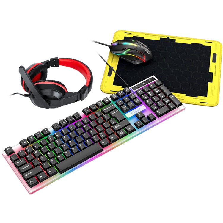 COMBO GAMER T WOLF - TECLADO - MOUSE - AUDIFONOS - MOUSEPAD