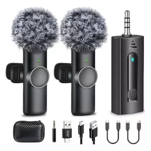 MICROFONO BALITA INALAMBRICO DOBLE CON CORTA VIENTO - AUXILIAR 3.5MM