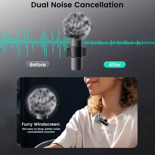 MICROFONO BALITA INALAMBRICO DOBLE CON CORTA VIENTO - TIPO C / IPHONE LIGHTNING - Imagen 5