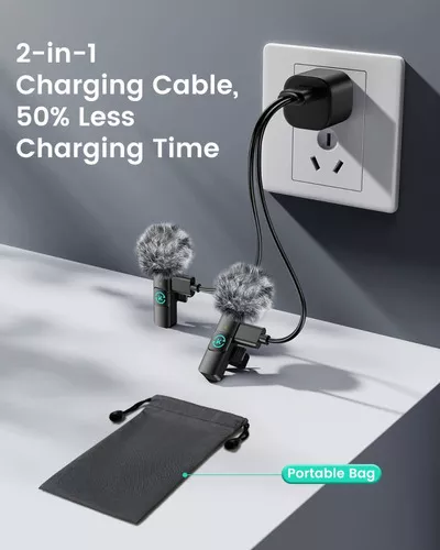 MICROFONO BALITA INALAMBRICO DOBLE CON CORTA VIENTO - TIPO C / IPHONE LIGHTNING - Imagen 3