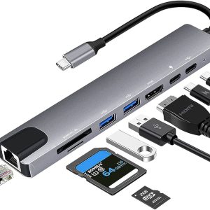 REGLETA MULTIPUERTOS TIPO C - 8 EN 1 - HDMI - RED - USB - MICRO SD - TIPO C