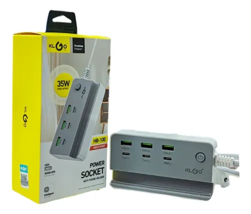 REGLETA TOMA CORRIENTE - PUERTOS USB Y TIPO C - CON SOPORTE PARA TELEFONO