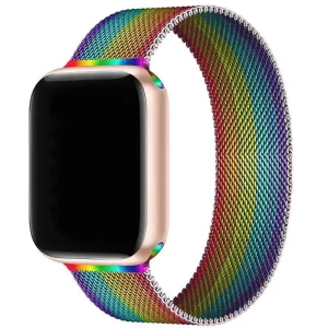 CORREA PARA APPLEWATCH / T500 / T900 - 42MM A 49MM - ARCOIRIS - METALICA