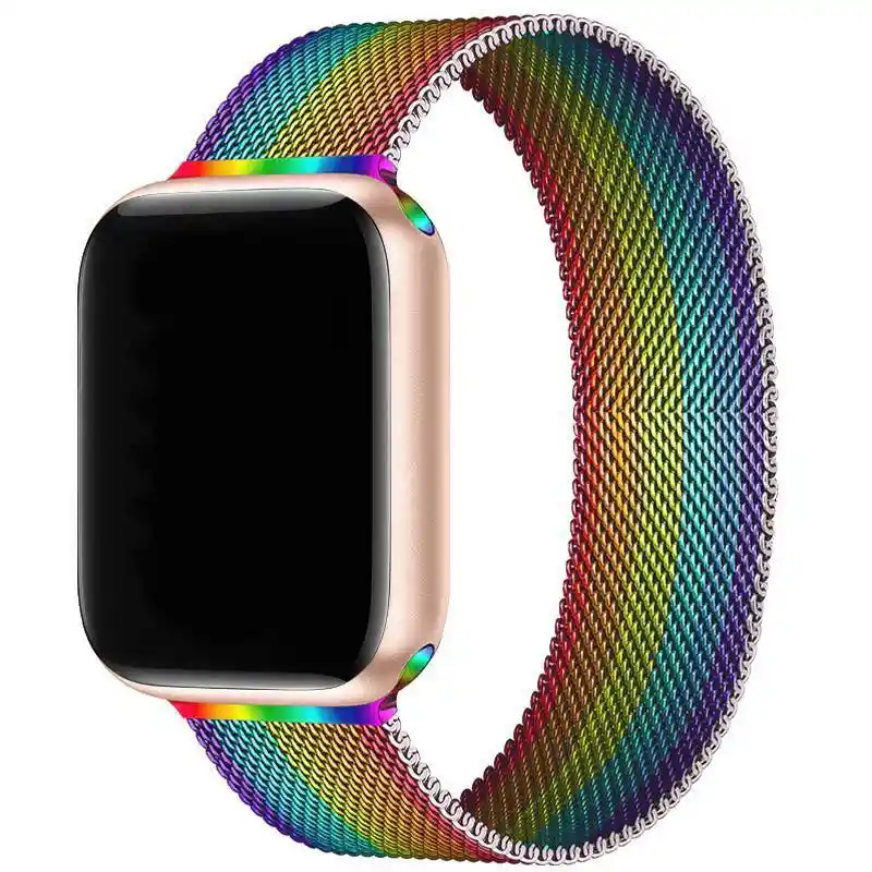 CORREA PARA APPLEWATCH / T500 / T900 - 42MM A 49MM - ARCOIRIS - METALICA