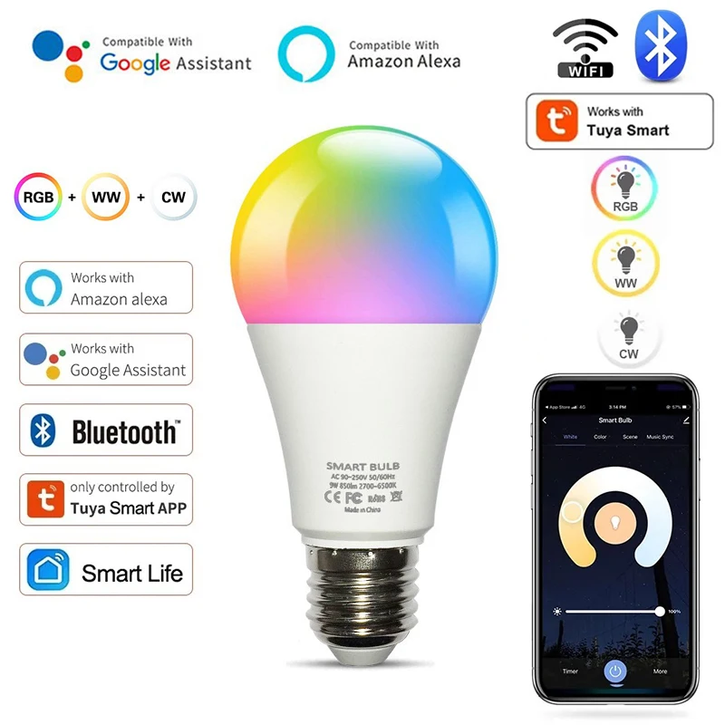 BOMBILLO INTELIGENTE - RGB - WIFI - BLUETOOTH - ALEXA SMAR LIFE APP - GOOGLE HOME - Imagen 2