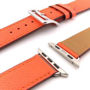 CORREA PARA APPLEWATCH / T500 / T900 - 42MM A 49MM - NARANJA - CUERO