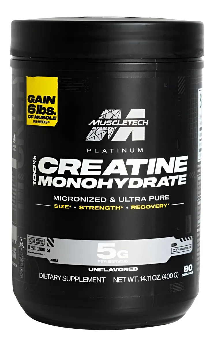 CREATINA MONOHIDRATADA MICRONIZADA - PLATINUM - 80 SERVICIOS - 400g - SIN SABOR - MUSCLETECH