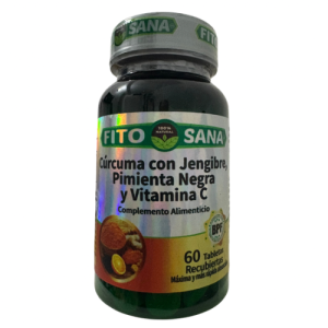 CURCUMA CON JENGIBRE, PIMIENTA NEGRA Y VITAMINA C - 60 TABLETAS - 680mg - FITOSANA