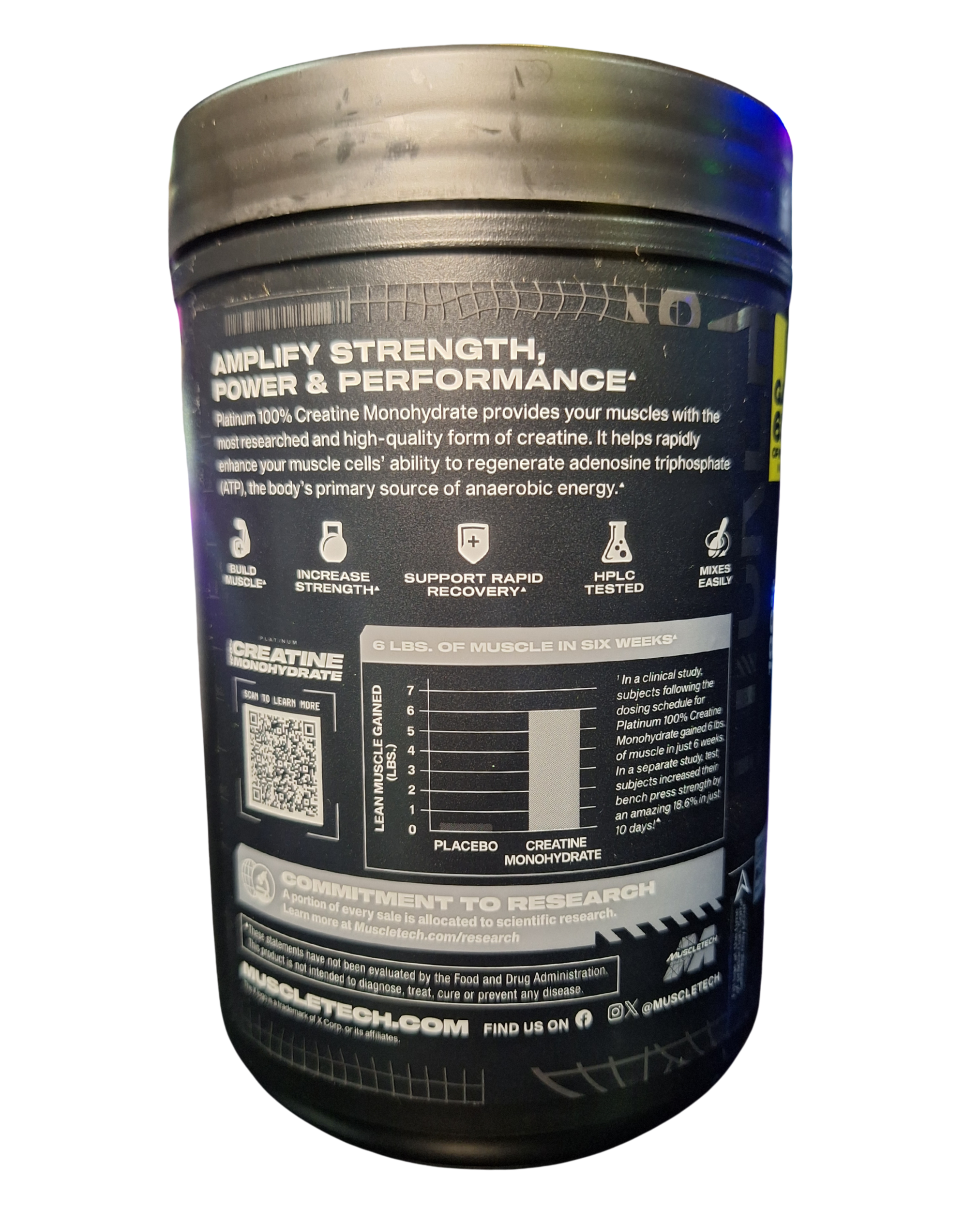 CREATINA MONOHIDRATADA MICRONIZADA - PLATINUM - 80 SERVICIOS - 400g - SIN SABOR - MUSCLETECH - Imagen 3