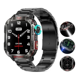 SMARTWATCH TIPO MILITAR - NEGRO - CORREA METALICA