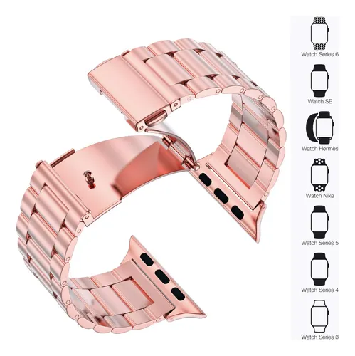 CORREA PARA APPLEWATCH / T500 / T900 - 42MM A 49MM - ROSA GOLD - METALICA - STYLISH - Imagen 3
