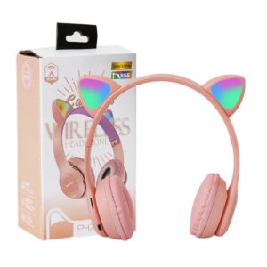 AUDIFONOS BLUETOOTH -  P47M - ROSADO - INALAMBRICOS - CAT EAR - LUCES RGB