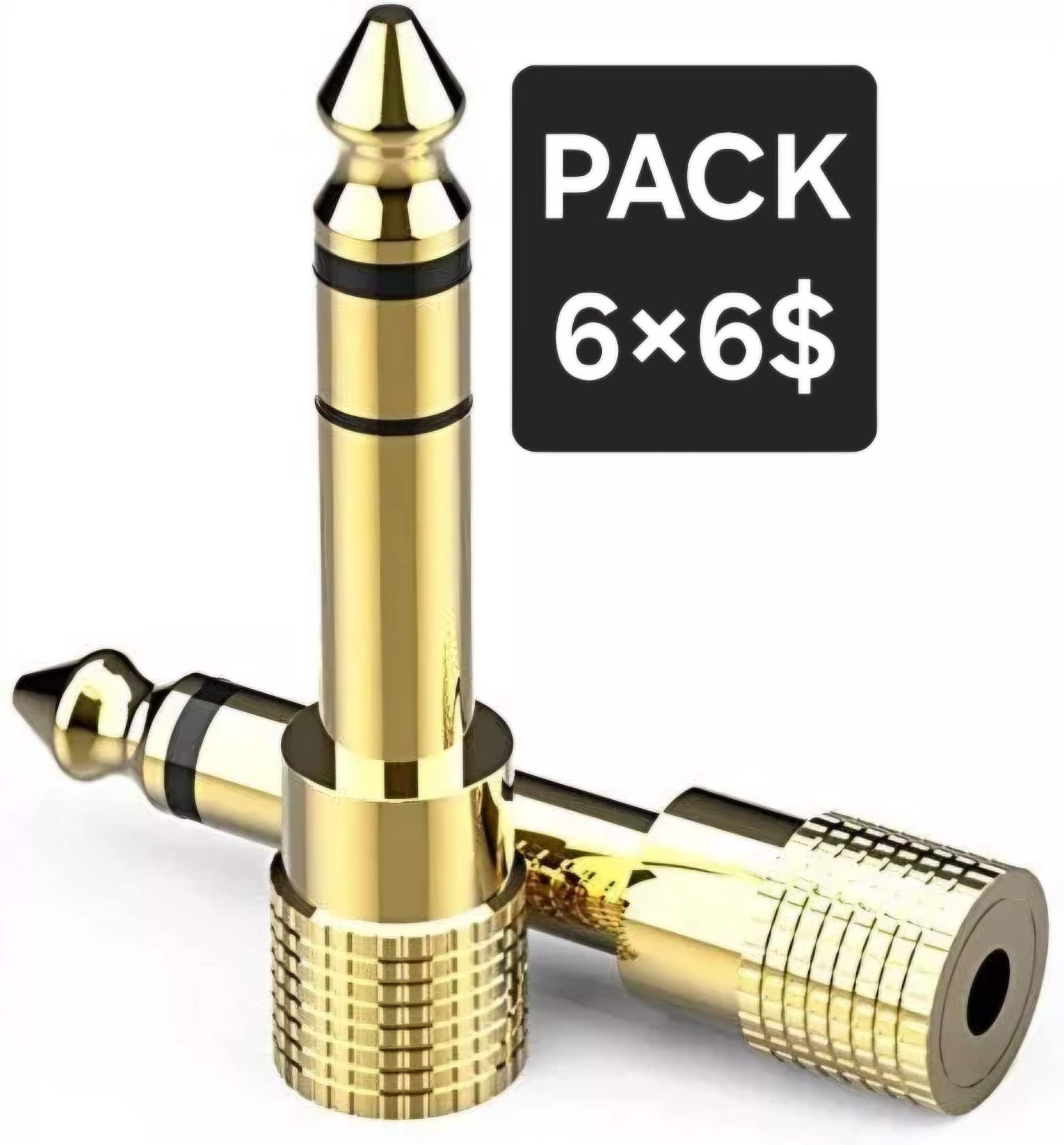 PACK DE 6 ADAPTADORES DE AUDIO - 6.5MM (M) A 3.5MM (H) - MICROFONO