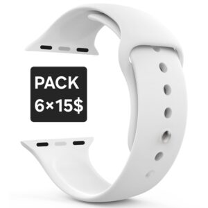 PACK DE 6 CORREAS PARA APPLEWATCH / T500 / T900 - 42MM A 49MM - BLANCO - SILICON