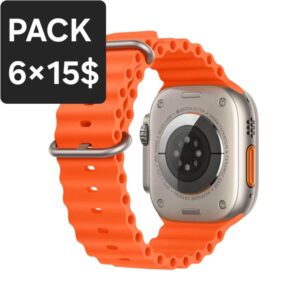 PACK DE 6 CORREAS CORRUGADAS PARA APPLEWATCH / T500 / T900 - 42MM A 49MM - SILICON - NARANJA
