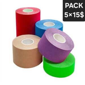 PACK 5 CINTAS KINESIOLOGICAS - 5 METROS - AUTOADHESIVA
