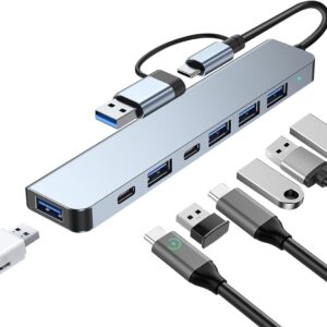 REGLETA MULTIPUERTOS TIPO C Y USB - 7 EN 1 - 5 PUERTOS USB - 2 TIPO C - HUB