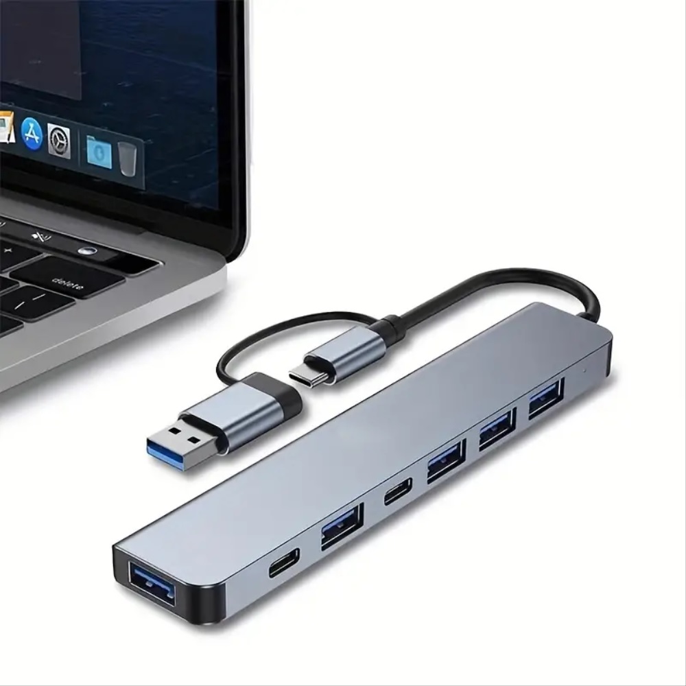 REGLETA MULTIPUERTOS TIPO C Y USB - 7 EN 1 - 5 PUERTOS USB - 2 TIPO C - HUB - Imagen 2