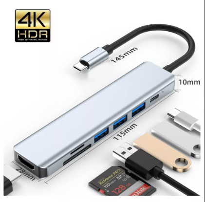 REGLETA MULTIPUERTOS TIPO C - 7 EN 1 - HDMI - USB - MICRO SD - TIPO C - HUB - Imagen 2