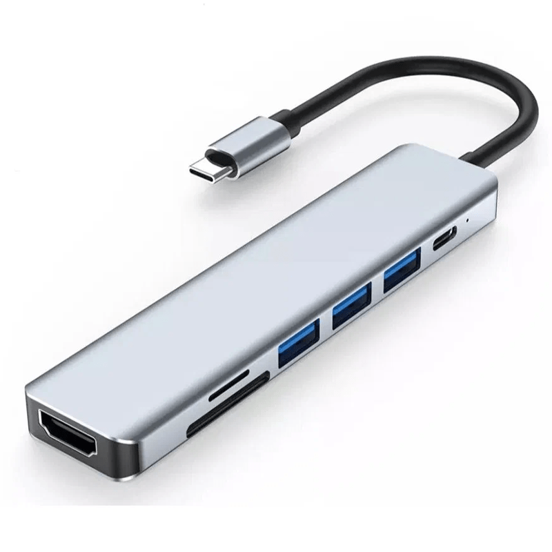 REGLETA MULTIPUERTOS TIPO C - 7 EN 1 - HDMI - USB - MICRO SD - TIPO C - HUB