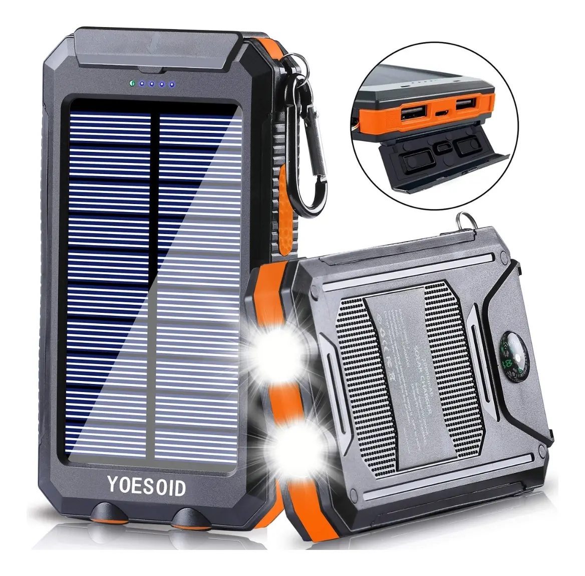 POWERBANK 20.000 MAH - PANEL SOLAR - BRUJULA - 2 PUERTOS USB - LINTERNA - Imagen 2