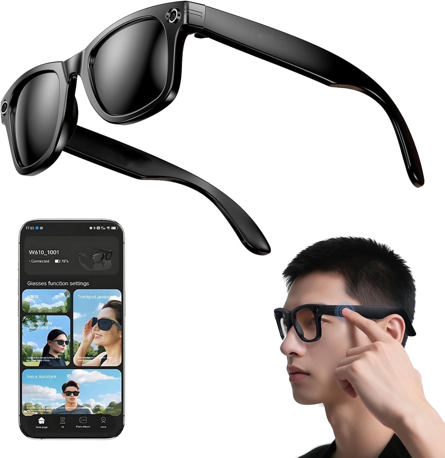 LENTES CON CAMARA INTELIGENTES - BLUETOOTH - MUSICA - FOTO - VIDEO - CARGA MAGNETICA - Imagen 2