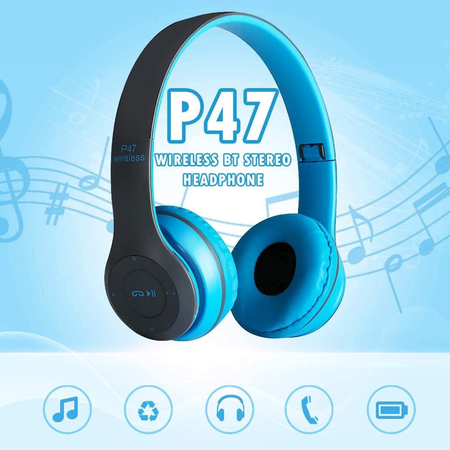 AUDIFONOS BLUETOOTH - P47 - AZUL- INALAMBRICOS - Imagen 3