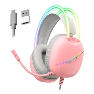 AUDIFONOS GAMER ONIKUMA X33 - RGB - LUZ LED - TIPO C Y USB - ROSADO