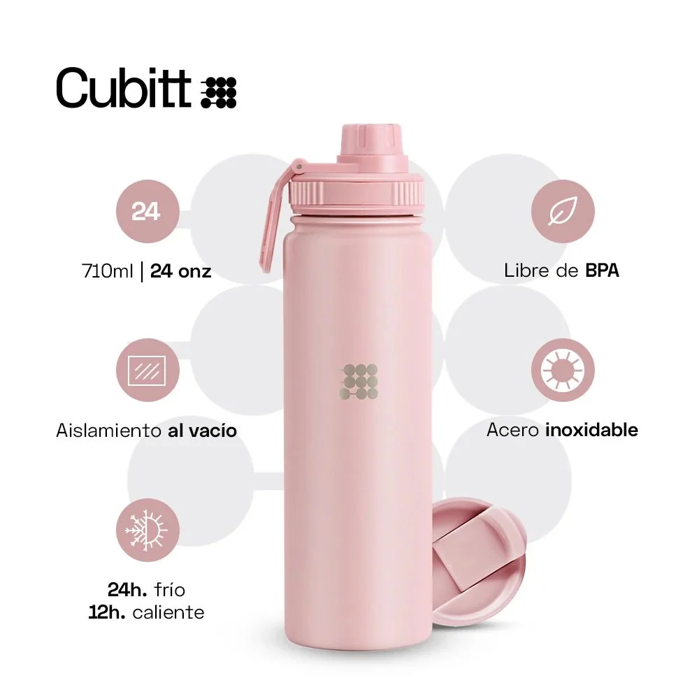 TERMO CUBITT HYDRO BOTTLE - ROSADO - 24 ONZ - 24H FRIO - 12H CALIENTE ALTURA 21CM - Imagen 2