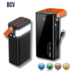 POWERBANK 30.000 MAH - CARGA SUPER RAPIDA - INCLUYE CABLE TIPO C Y LIGHTNING - 4 PUERTOS DE SALIDA USB - LINTERNA